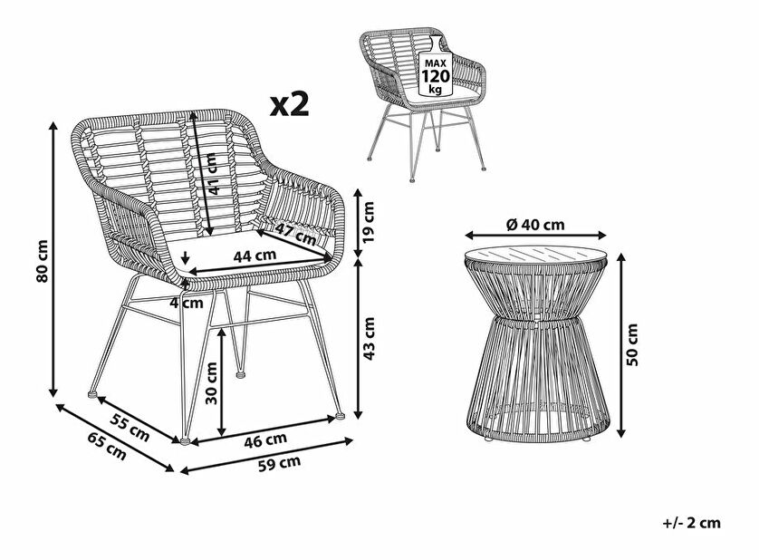 Zahradní set TASARIM (světlehnědá) (pro 2 osoby)