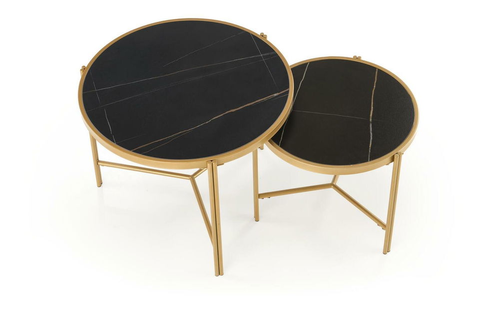 Set 2 ks. konferenčních stolků Fantoma (černý mramor + zlatá)