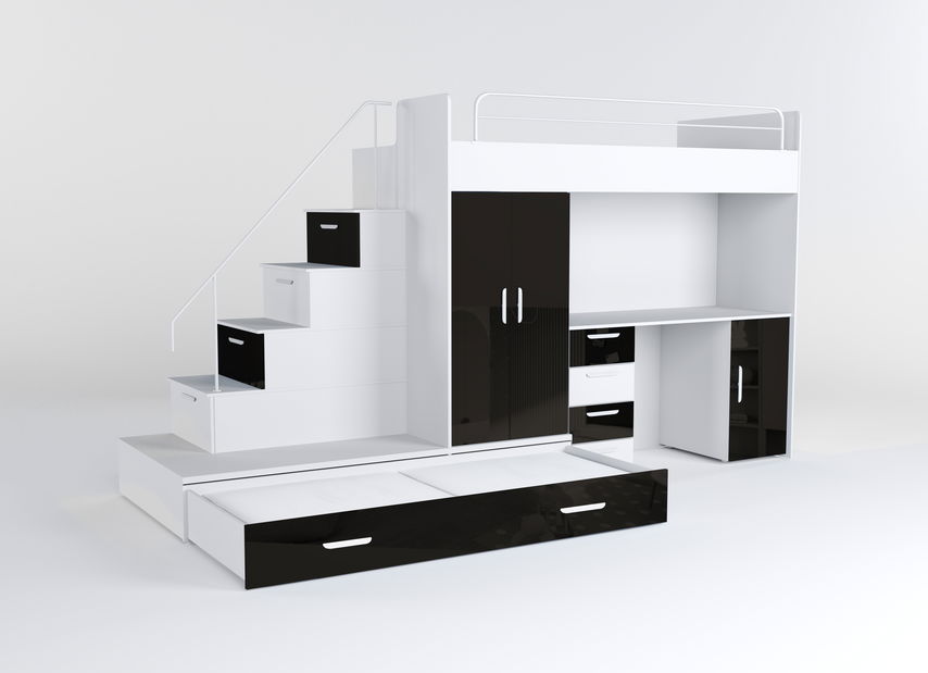 Dětská postel Ruby V (Bílá + Černá) (s rošty)