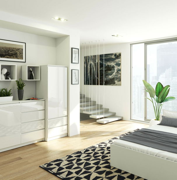 Šatní skříň Surgimiento (bílá + lesk bílý)