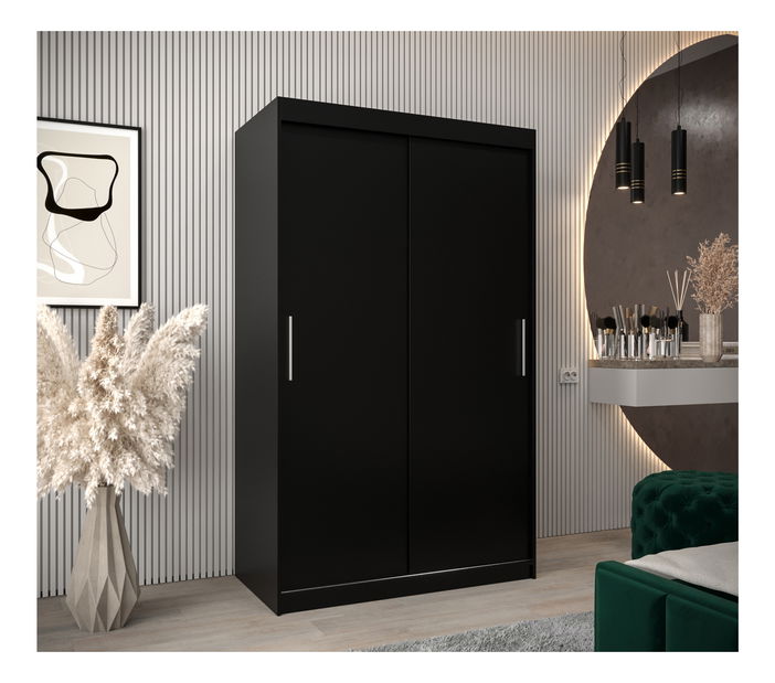 Šatní skříň 120 cm Toki (Černá matná + Dub sonoma)