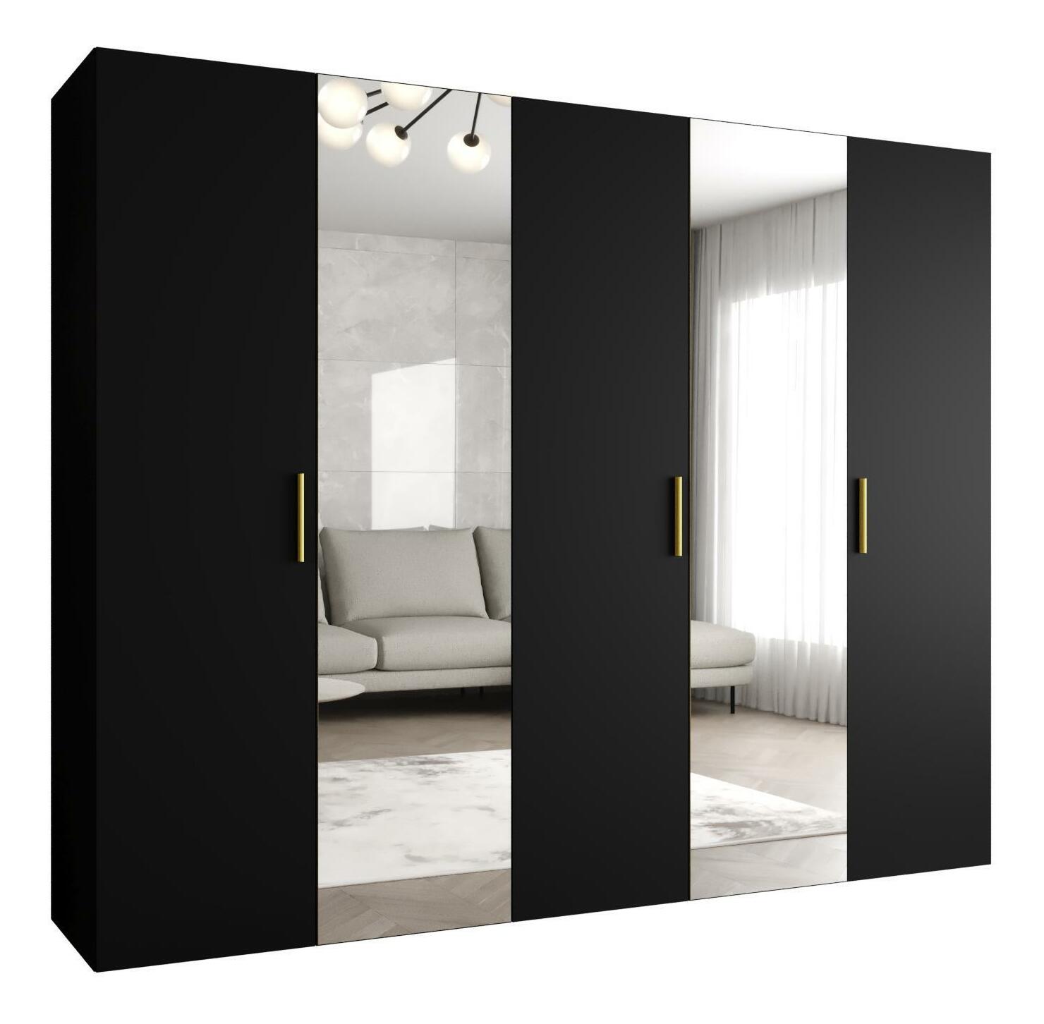 Šatní skříň 250 cm Borry 2 (černá + zlatá)