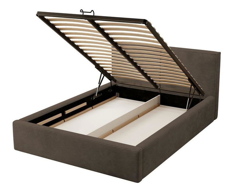 Manželská postel 180 cm Fatime (s roštem) (s úl. prostorem) (tmavě hnědá + černá)