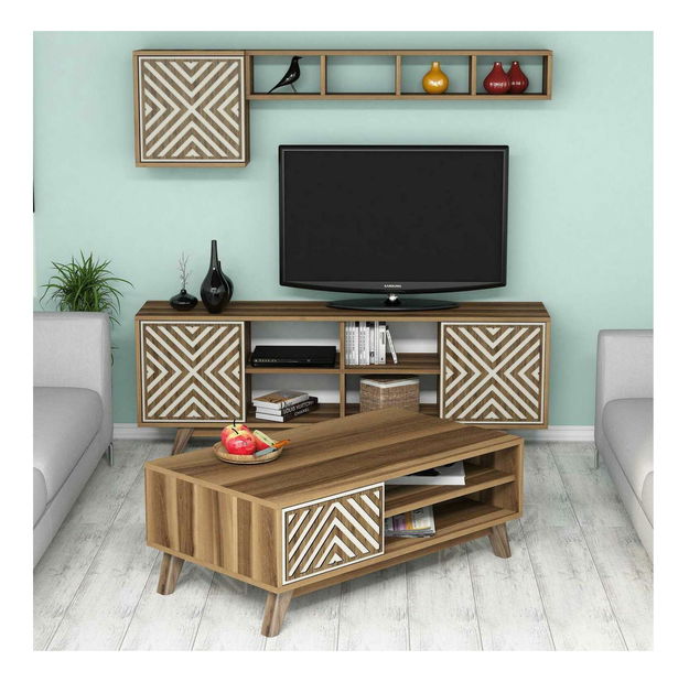 Sestava nábytku do obývacího pokoje Ivonne (ořech + krémová)