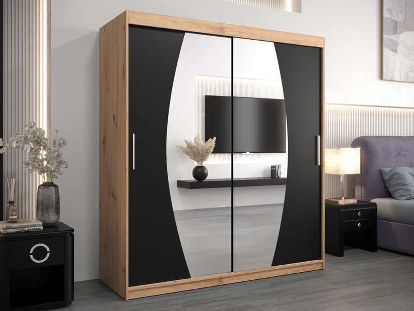 Šatní skříň 180 cm Eclipse (dub artisan + černá matná)