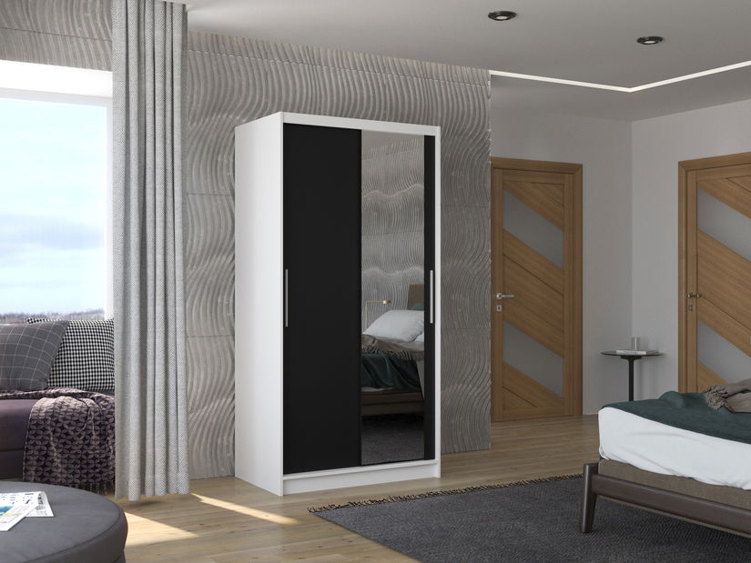 Šatní skříň Beral (bílá + černá) (se zrcadlem)