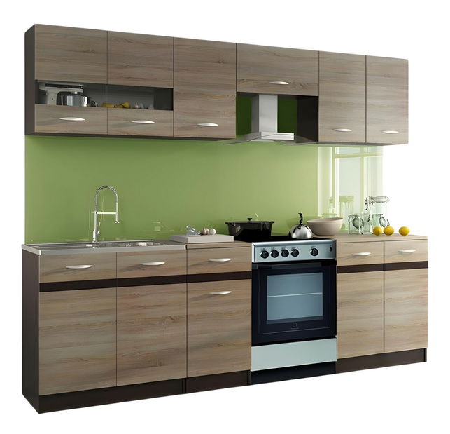 Kuchyně Lenna 240 cm dub sonoma světlá + dub sonoma tmavá