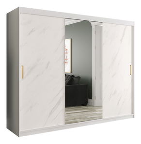 Šatní skříň 250 cm Marbelo T1 (matná bílá + bílý mramor)