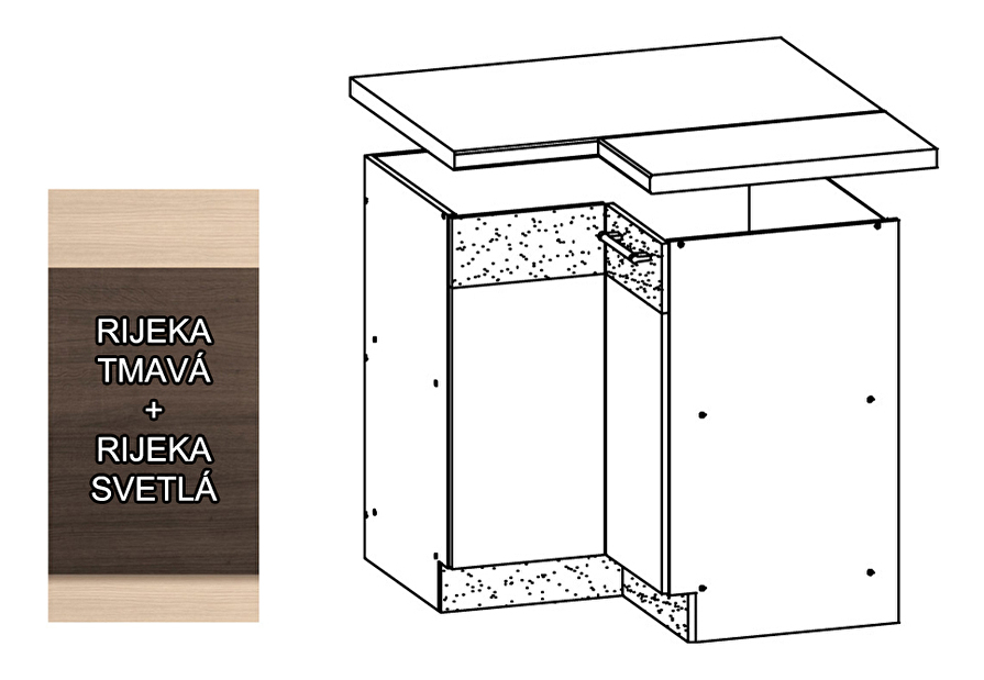 Spodní kuchyňská skříňka, rohová Modena MD21 D90 NW (rijeka tmavá + rijeka světlá) *bazar