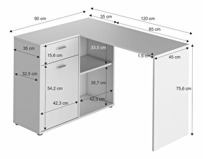 Rohový PC stolek Kalimoro (bílá)
