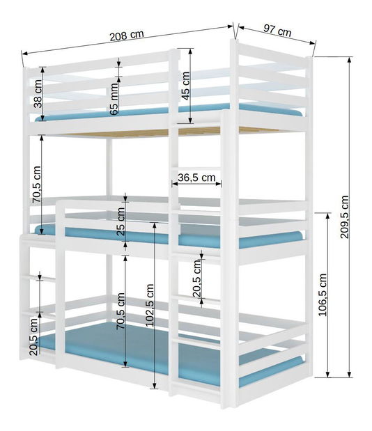 Patrová dětská postel 200x90 cm Teodor (s roštem a matrací) (grafit) *výprodej