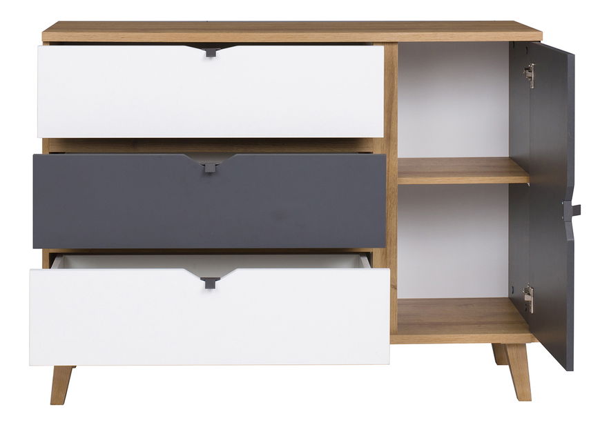 Komoda Mimone K1D3SZ (dub zlatý + bílá matná + grafit)