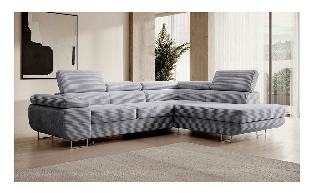 Rohová sedací souprava Stiletto (P) (světle šedá + stříbrná)