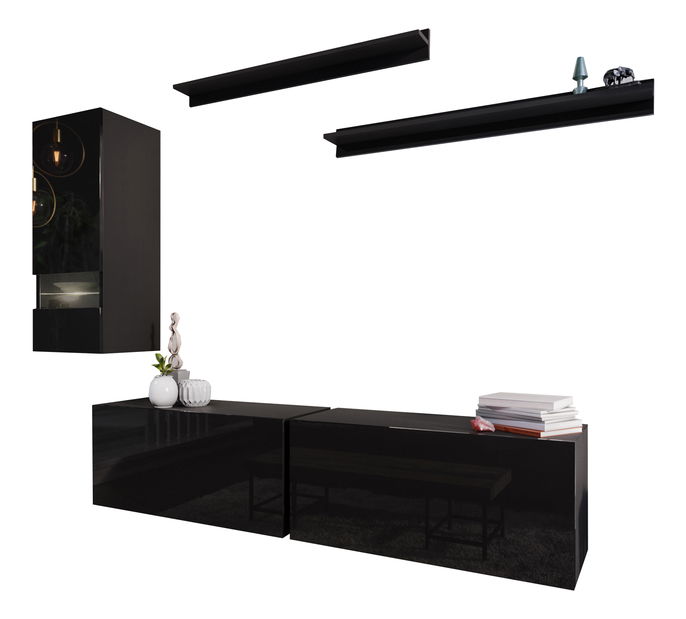 Obývací stěna Damot (černá + černý lesk)