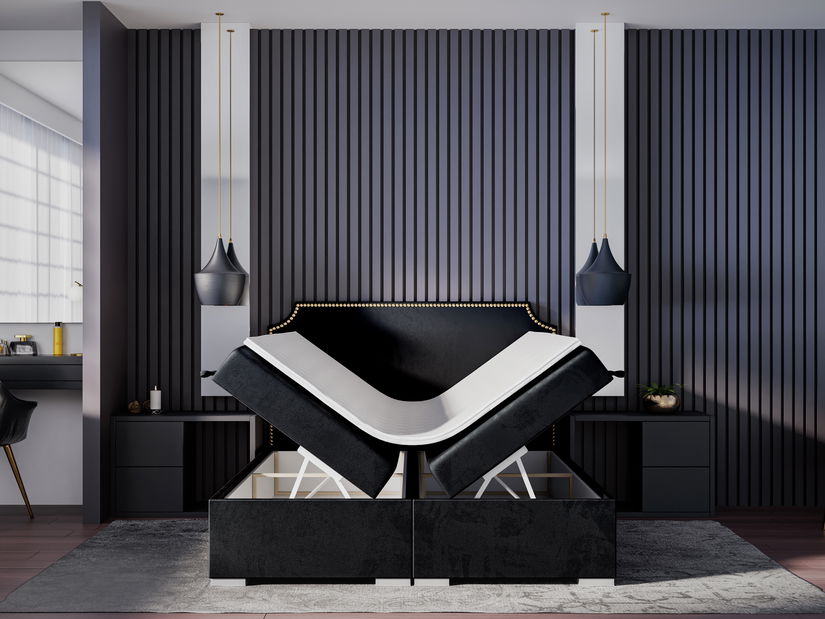 Boxspring postel 180 cm Lupin (černá) (s matrací a úl. prostorem)