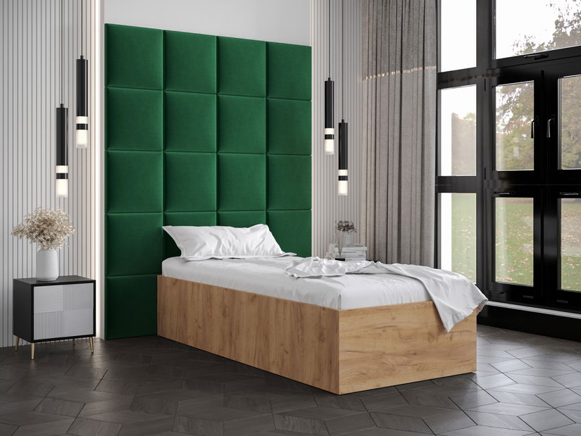 Jednolůžková postel s čalouněným čelem 90 cm Brittany 3 (dub craft zlatý + zelená) (s roštem)