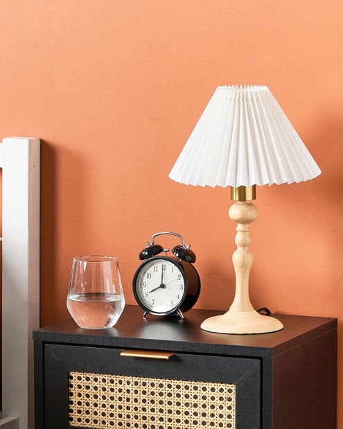 Stolní lampa Claudius (bílá + světlé dřevo)