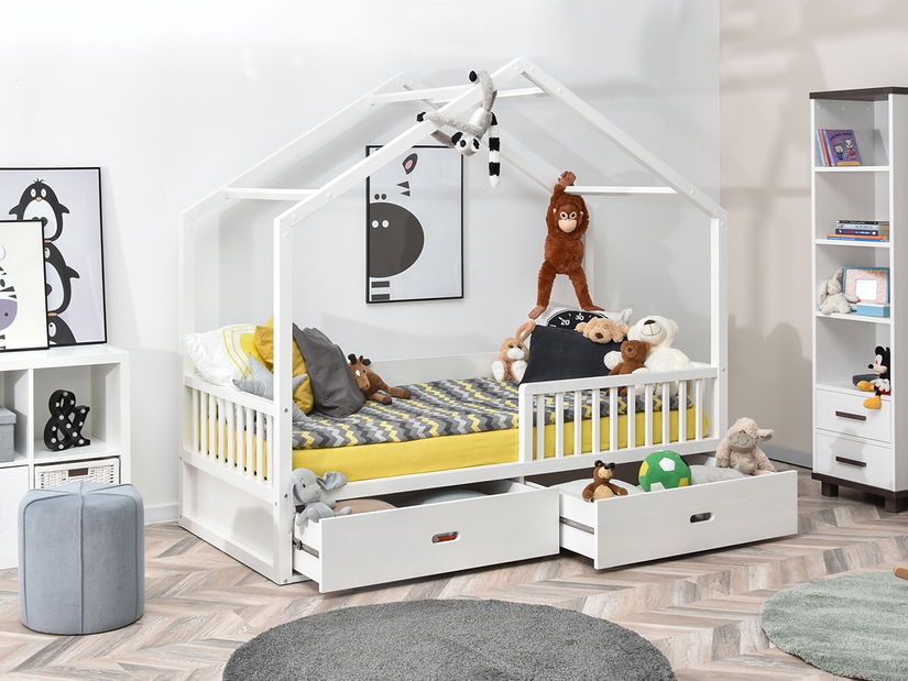 Dětská postel Hfish (bílá) (se šuplíky) (s bariérou)