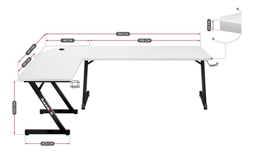 Rohový PC stolek Hyperion 7.0 (černá + bílá)