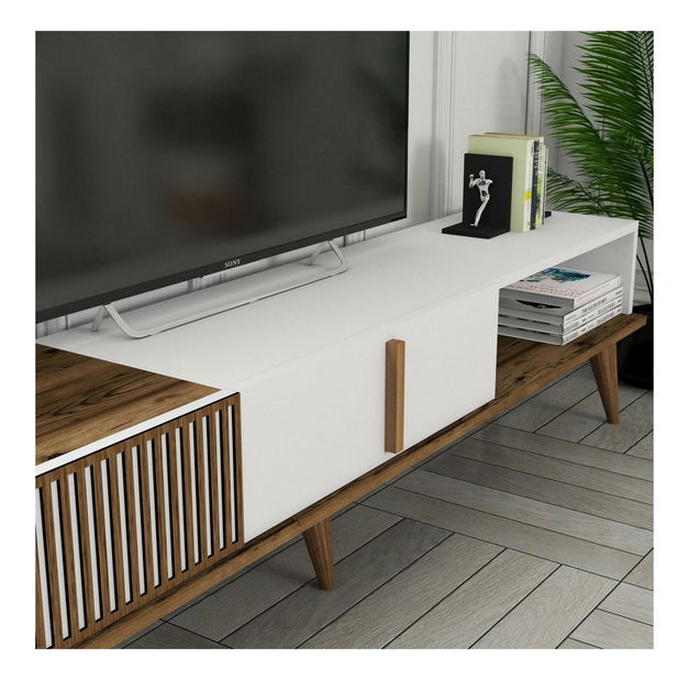TV stolek/skříňka Tepeve (ořech + bílá)