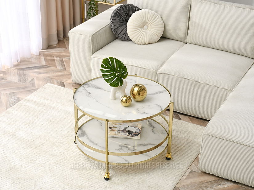 Konferenční stolek Chici (bílý mramor + zlatá)