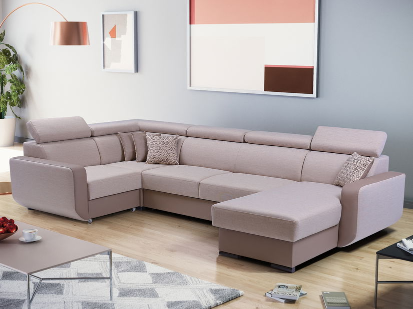 Rohová sedačka Istar U (béžová + světle hnědá) (L)