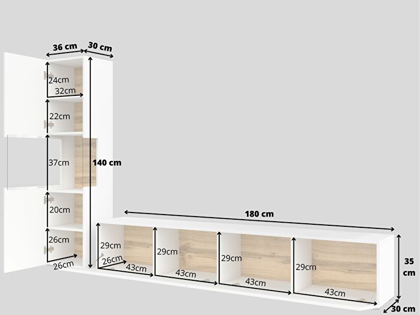 Obývací stěna Avernic Typ 09 (bílá + dub wotan)