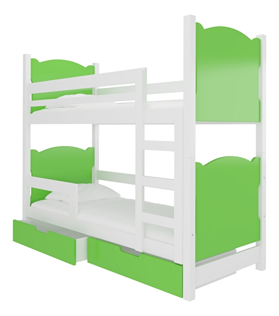 Patrová dětská postel 180x75 cm Marryann (s roštem a matrací) (bílá + zelená)