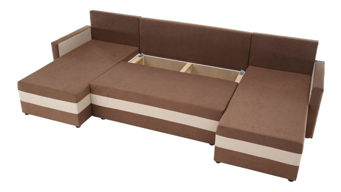 Rohová sedačka ve tvaru U Paulati (hnědá + béžová) (rozkládací s úl. prostorem)