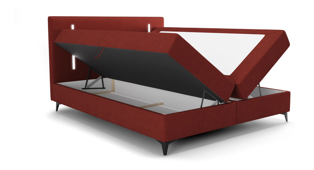 Manželská postel 200 cm Ortega Comfort (červená) (s roštem a matrací, s úl. prostorem) (s LED osvětlením)