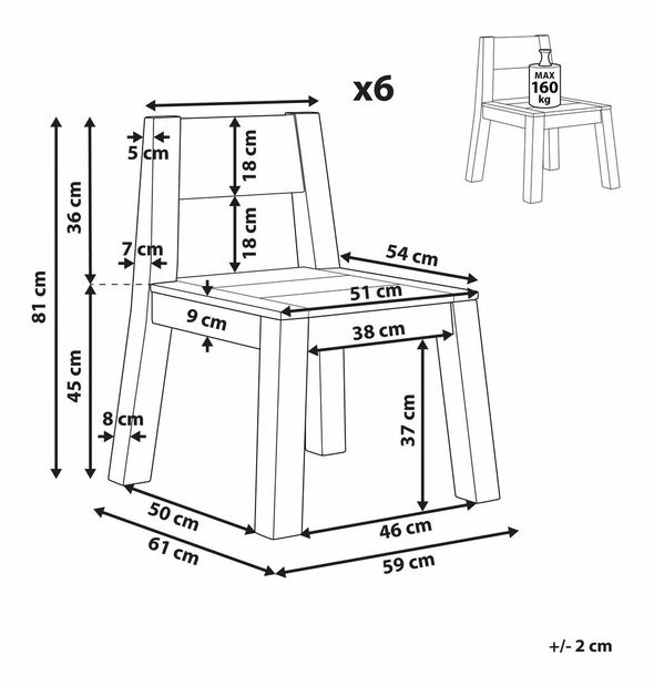Set 6 ks zahradních židlí Livza (světlé dřevo)