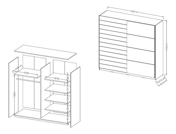 Šatní skříň Glynda Typ 67 (dub monastery + lesklá černá)