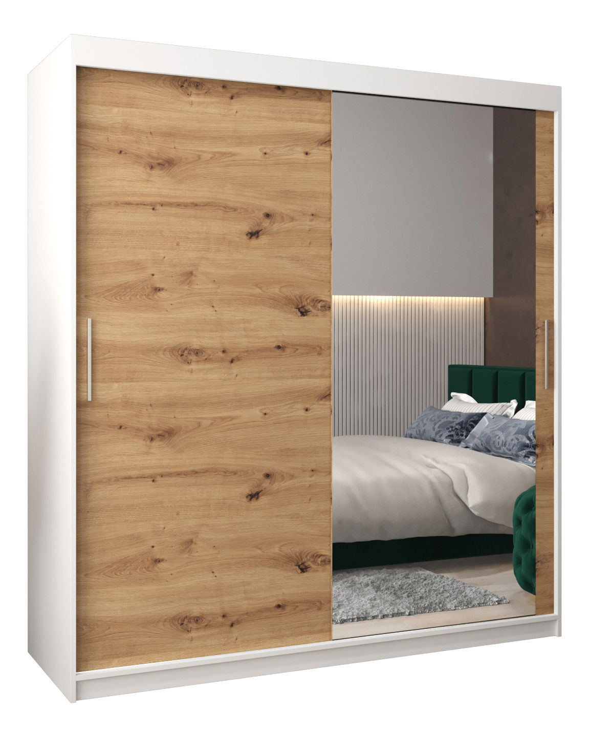 Šatní skříň 180 cm Toki 2 (Bílá matná + Dub artisan)