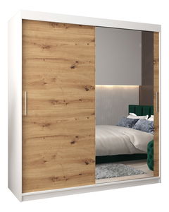 Šatní skříň 180 cm Toki 2 (Bílá matná + Dub artisan)