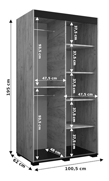 Šatní skříň 100 cm Bernard V2 (dub craft zlatý + černá)