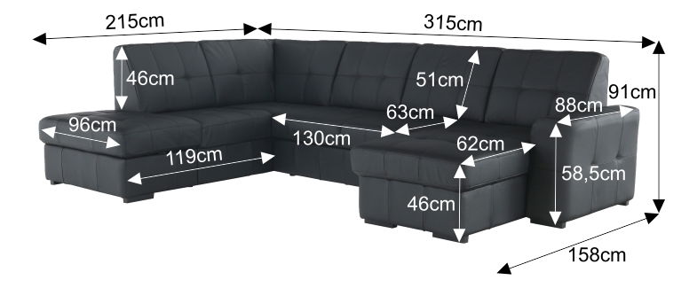 Kožená rohová sedací souprava U Thaldia (černá) (L)