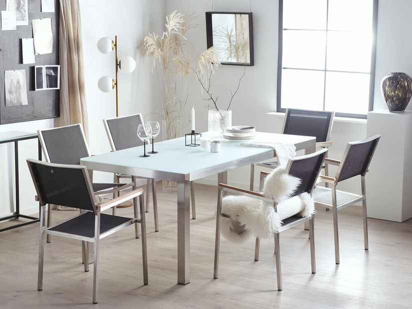 Zahradní jídelní sada Grosso (černá) (bílá skleněná deska) (černé židle)