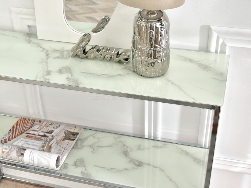 Konzolový stolek Bella Kons Bis (bílý mramor + chromová)