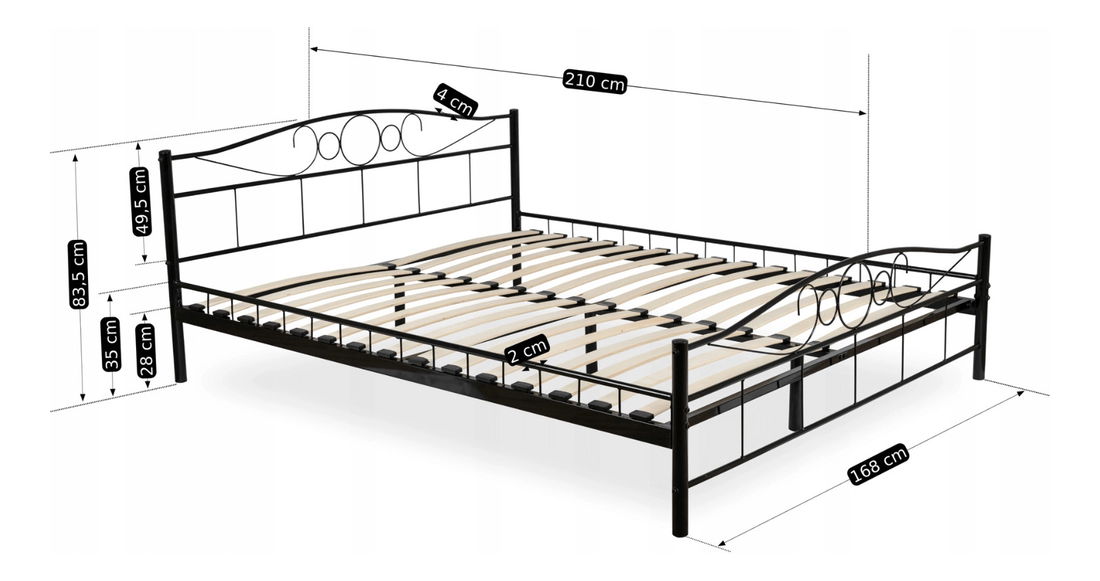 Kovová postel 160 cm Granjeros (černá) (s roštem)