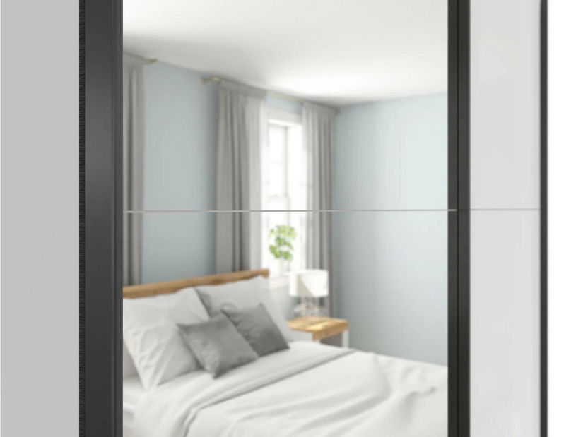 Šatní skříň s posuvnými dveřmi BRW Tetrix 33 (lesk bílý) (se zrcadlem)