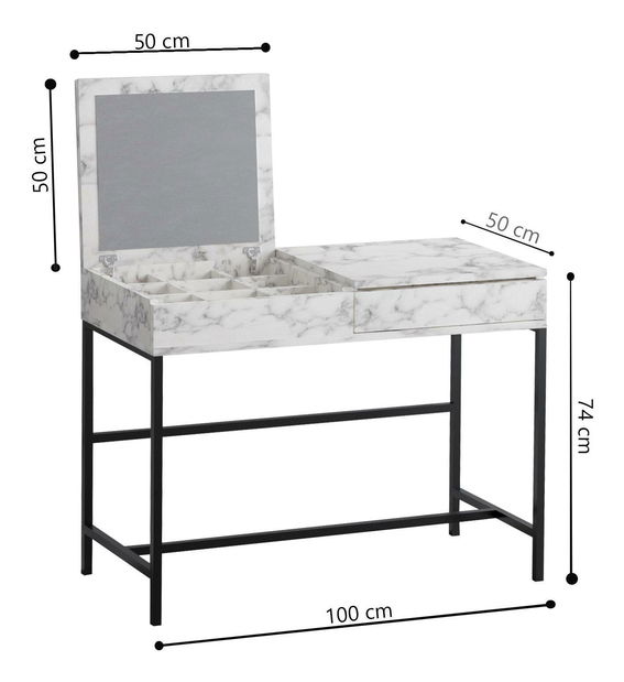 Toaletní stolek Lio (mramor carrara) (se zrcadlem)