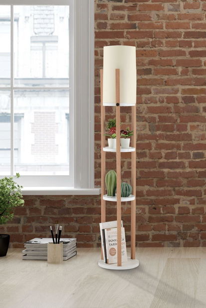 Stojanová lampa s policemi Narakotta 2 (bílá + přírodní)