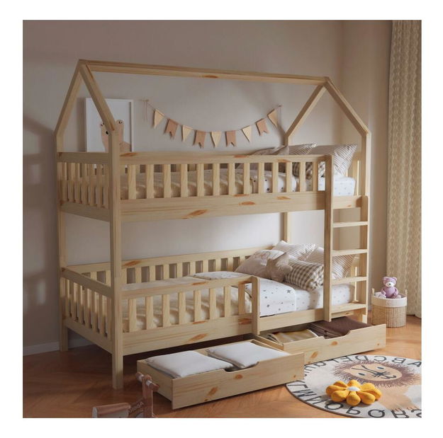 Dětská patrová postel 90 cm Virtuoso (přírodní) (s roštem) (s úl. prostorem)