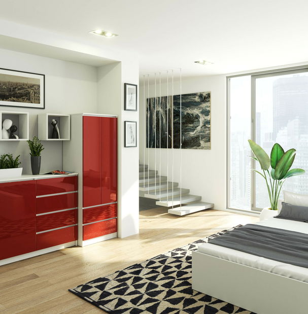 Šatní skříň Surgimiento (bílá + lesk červený)