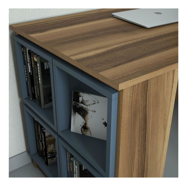 PC stolek s policí Blanchet (ořech + modrošedá)