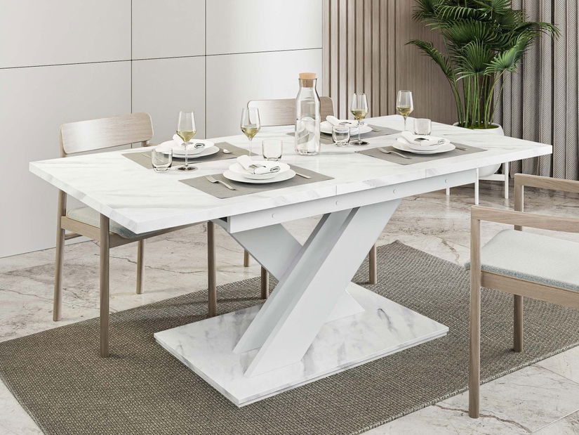 Jídelní stůl Lezuma (bílý mramor + bílá) *výprodej