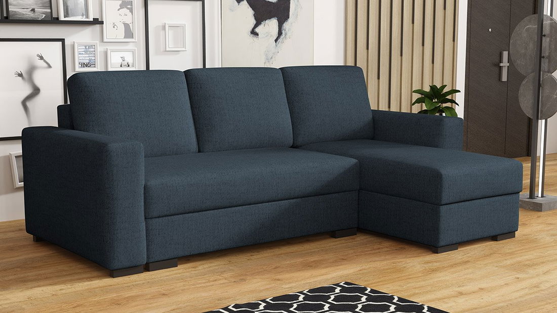 Rohová sedačka Zowelos (tmavě modrá) (s úl. prostorem)