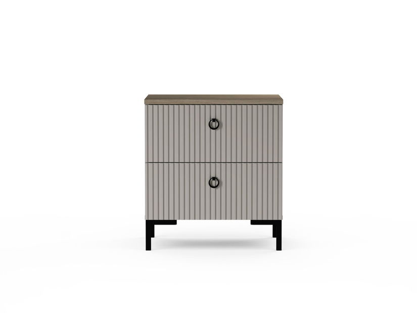 Noční stolek Demandaron (taupe + dub silverjack)