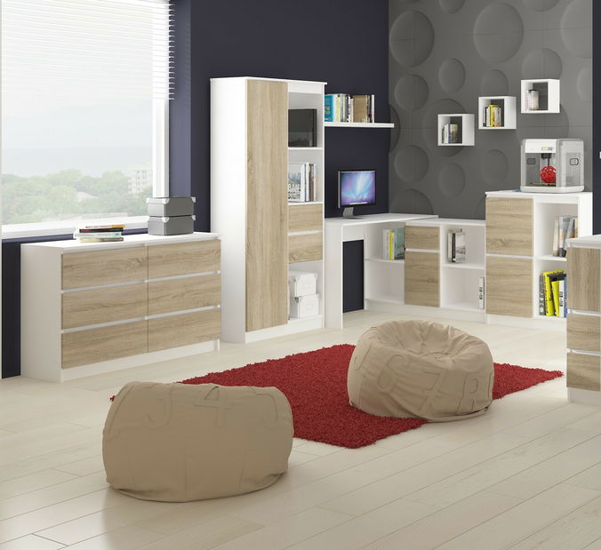 PC stolek Benicio (bílá + dub sonoma) (L)