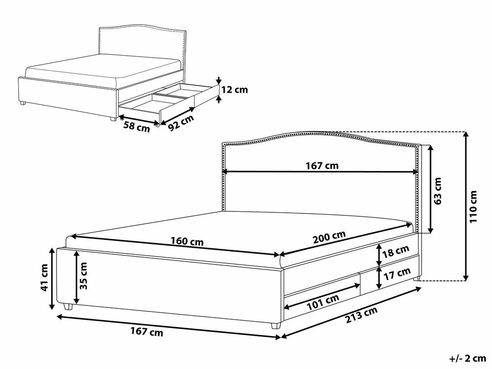 Manželská postel 160 cm MONTHY (s roštem, úl. prostorem a LED osvětlením) (tmavě šedá)